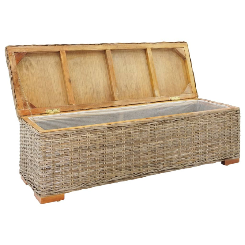 vidaXL Storage Box Grey 110 cm Natural Kubu Rattan & Solid Wood Mango