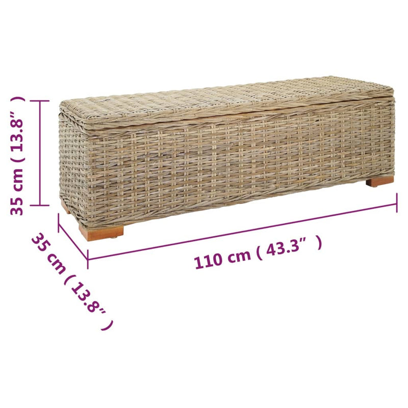 vidaXL Storage Box Grey 110 cm Natural Kubu Rattan & Solid Wood Mango