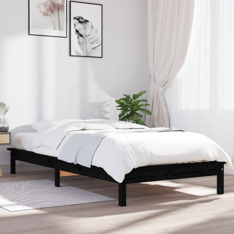 vidaXL Bed Frame without Mattress Black 90x190 cm Solid Wood