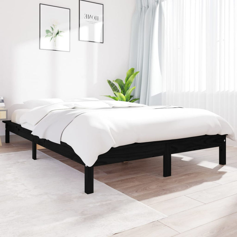 vidaXL Bed Frame without Mattress Black 135x190 cm Solid Wood