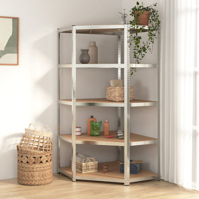 vidaXL 5-Layer Heavy-duty Corner Shelf Grey Steel and Engineered Wood