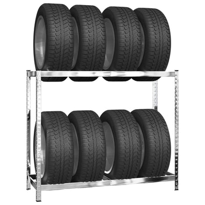 vidaXL 2-Layer Tire Rack Silver 110x40x110 cm Steel