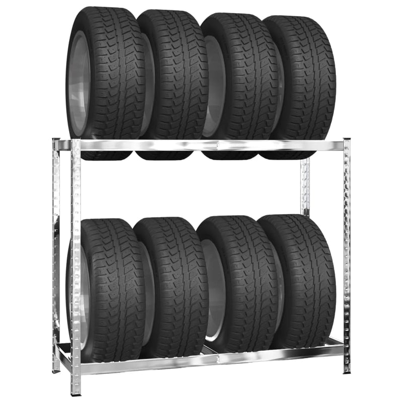 vidaXL 2-Layer Tire Rack Silver 110x40x110 cm Steel