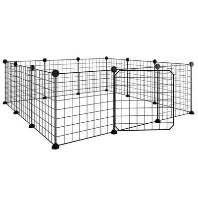 vidaXL 8-Panel Pet Cage with Door Black 35x35 cm Steel