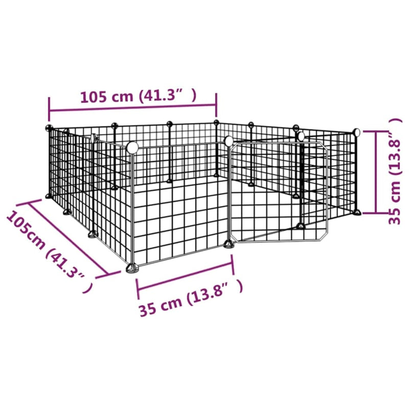 vidaXL 8-Panel Pet Cage with Door Black 35x35 cm Steel