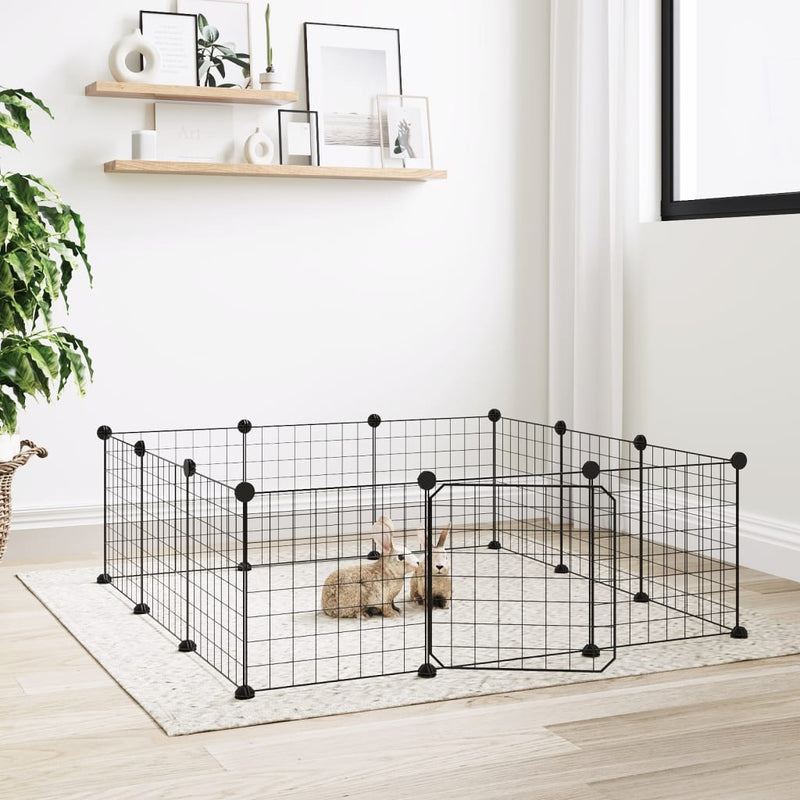 vidaXL 8-Panel Pet Cage with Door Black 35x35 cm Steel