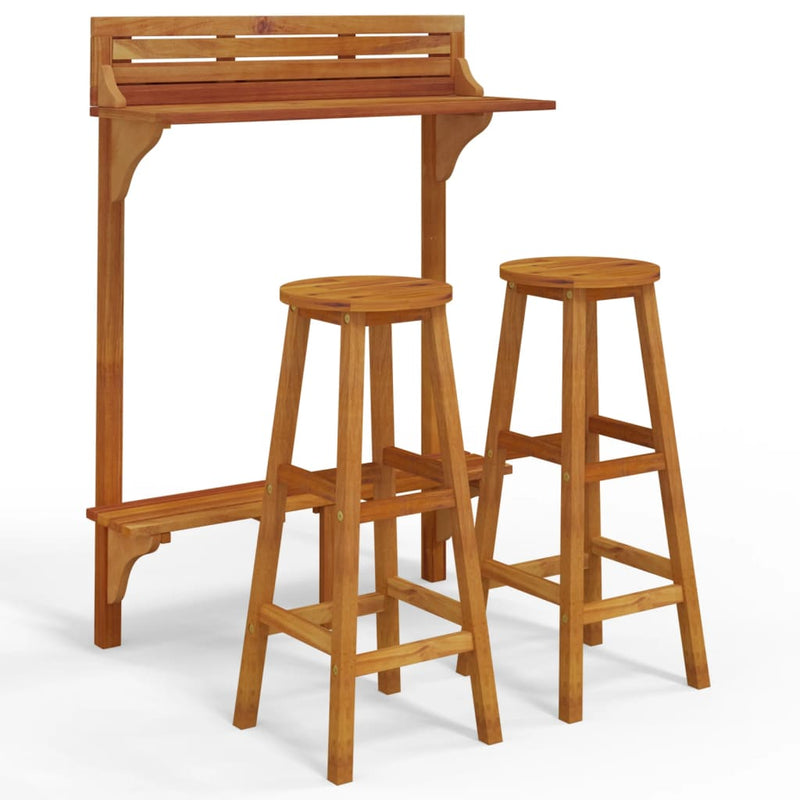vidaXL 3 Piece Balcony Bar Set Solid Wood Acacia