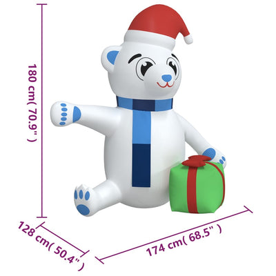 vidaXL Christmas Inflatable Teddy Bear LED 180 cm