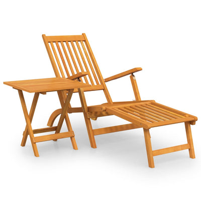 vidaXL Outdoor Deck Chair with Footrest and Table Solid Wood Acacia