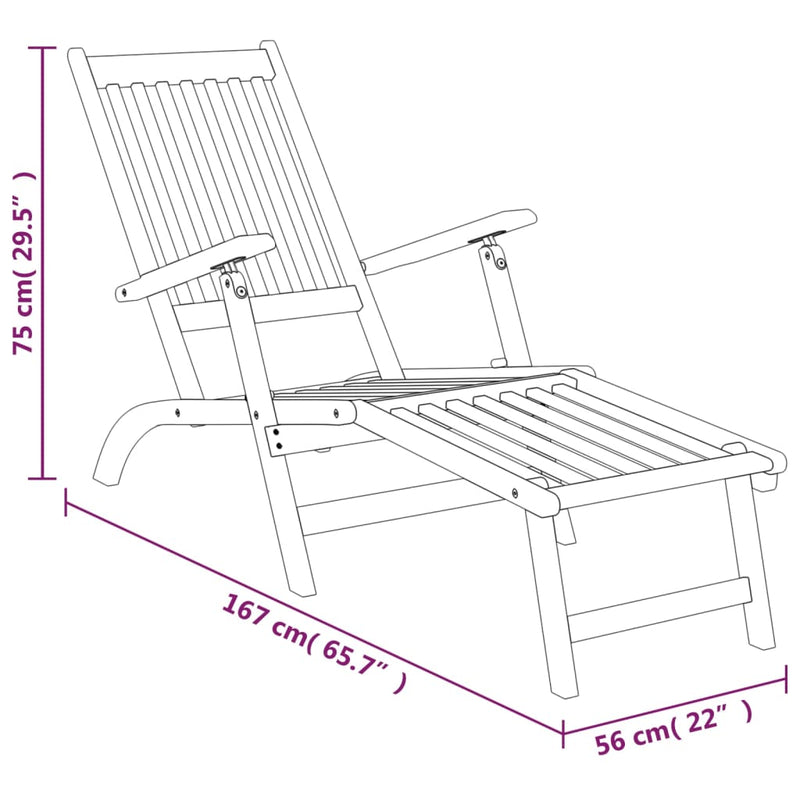vidaXL Outdoor Deck Chairs with Footrests and Table Solid Wood Acacia
