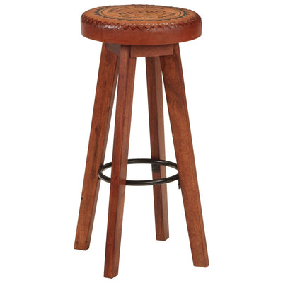 vidaXL Bar Stools 2 pcs Real Leather and Solid Wood Acacia