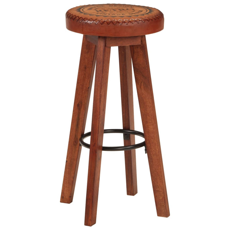 vidaXL Bar Stools 2 pcs Real Leather and Solid Wood Acacia