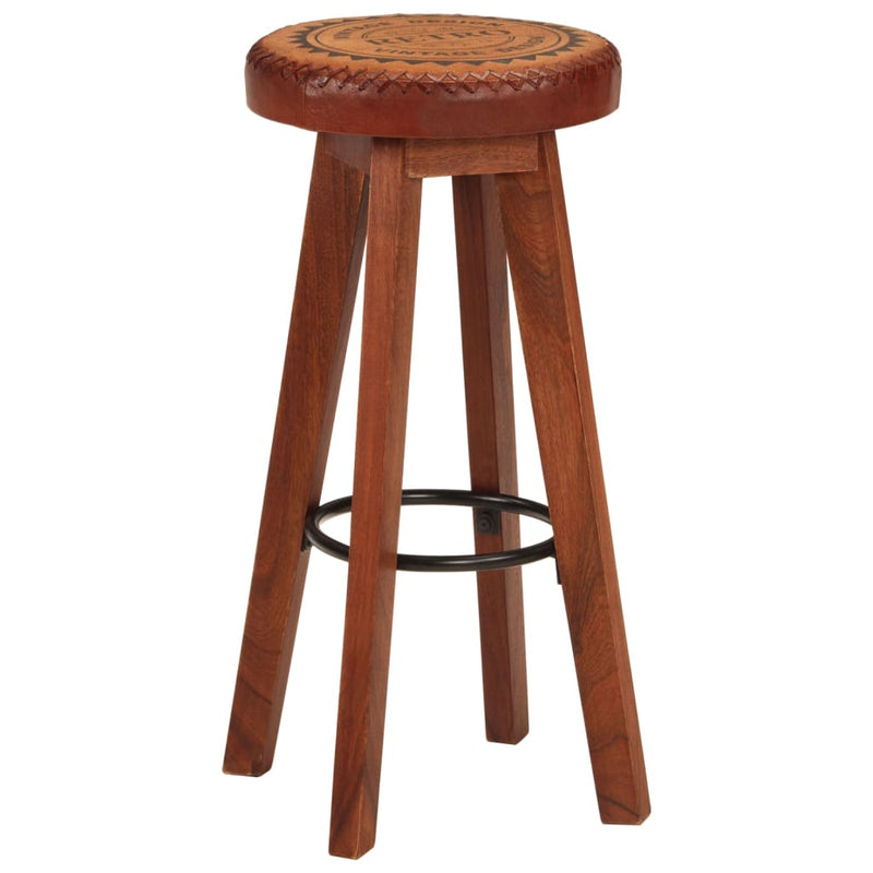 vidaXL Bar Stools 2 pcs Real Leather and Solid Wood Acacia