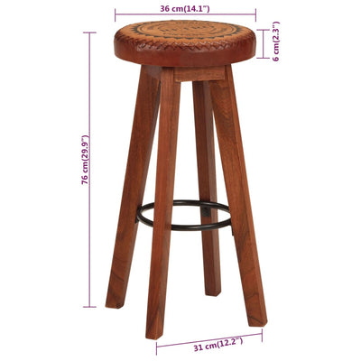 vidaXL Bar Stools 2 pcs Real Leather and Solid Wood Acacia