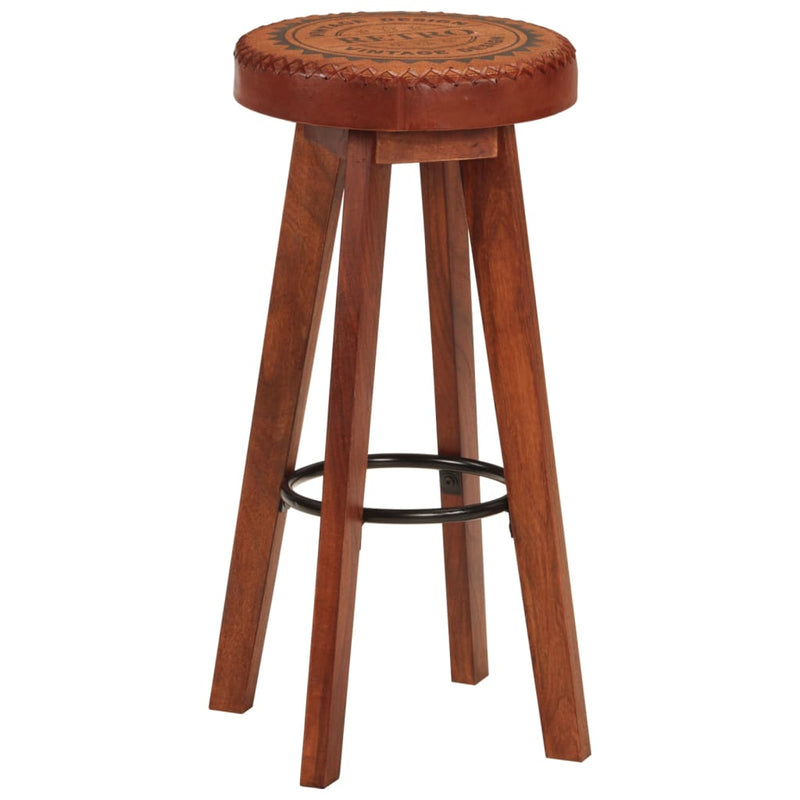 vidaXL Bar Stools 2 pcs Real Leather and Solid Wood Acacia