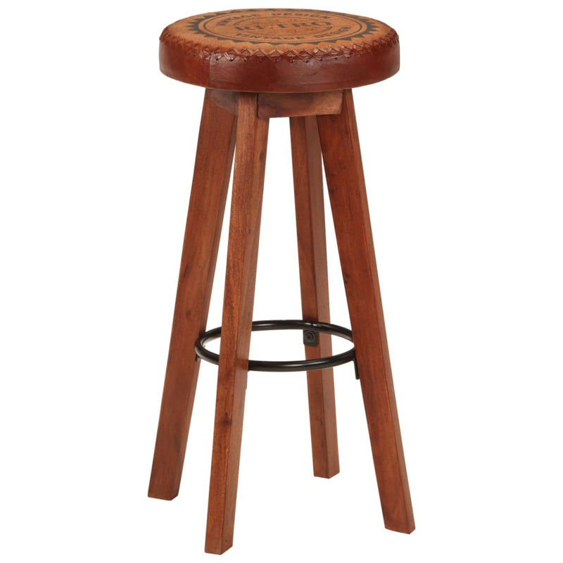 vidaXL Bar Stools 2 pcs Real Leather and Solid Wood Acacia