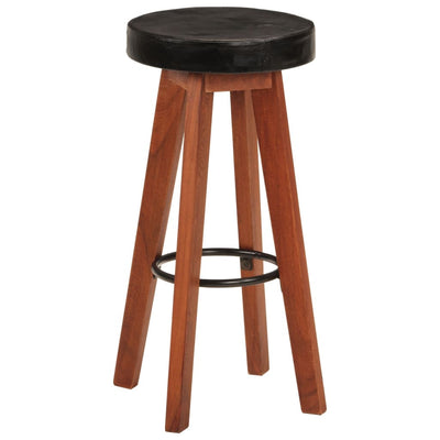 vidaXL Bar Stools 2 pcs Real Leather and Solid Wood Acacia