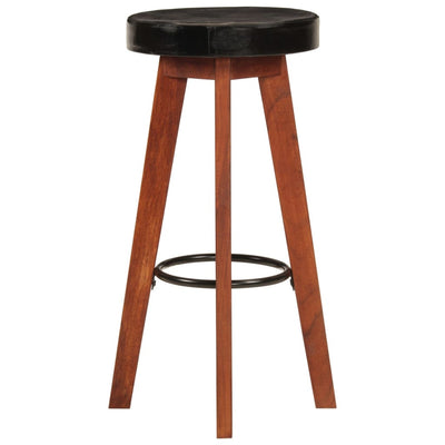 vidaXL Bar Stools 2 pcs Real Leather and Solid Wood Acacia