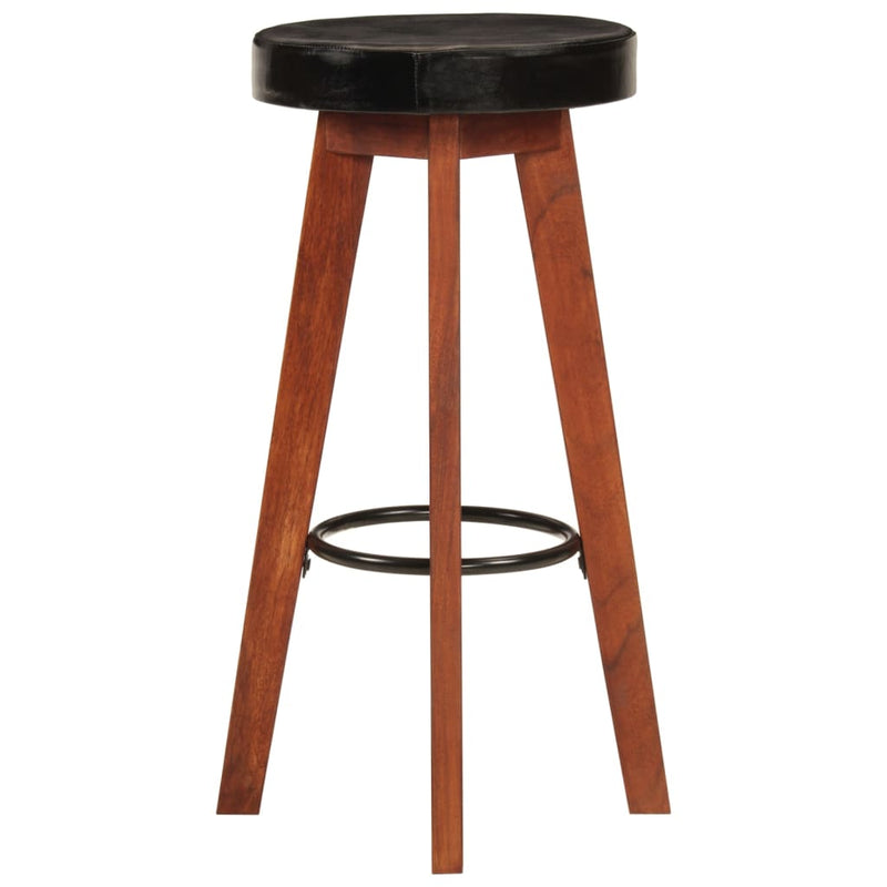 vidaXL Bar Stools 2 pcs Real Leather and Solid Wood Acacia