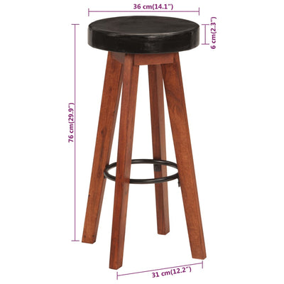 vidaXL Bar Stools 2 pcs Real Leather and Solid Wood Acacia