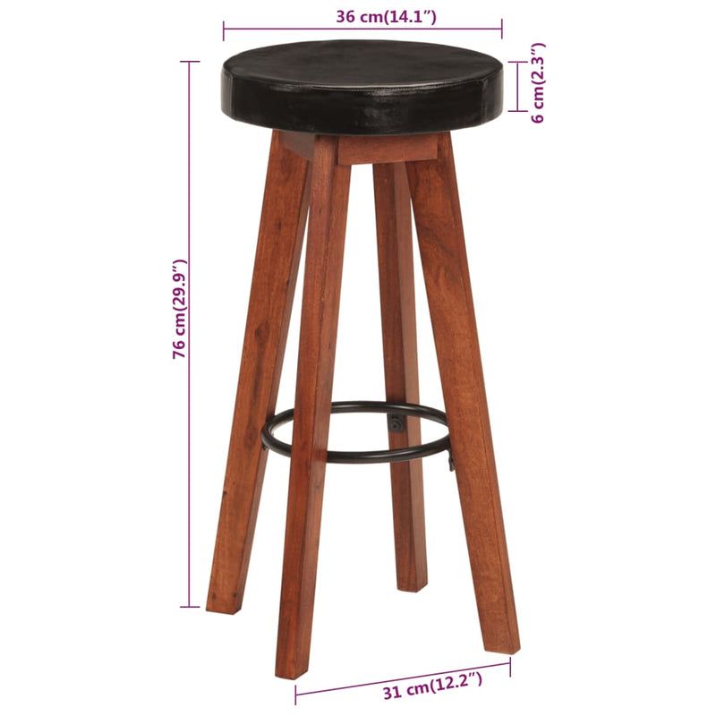 vidaXL Bar Stools 2 pcs Real Leather and Solid Wood Acacia
