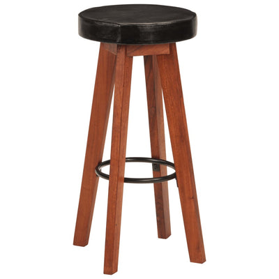 vidaXL Bar Stools 2 pcs Real Leather and Solid Wood Acacia