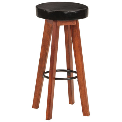 vidaXL Bar Stools 2 pcs Real Leather and Solid Wood Acacia