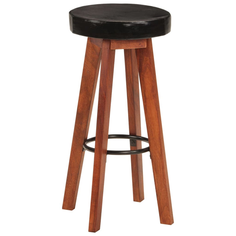 vidaXL Bar Stools 2 pcs Real Leather and Solid Wood Acacia