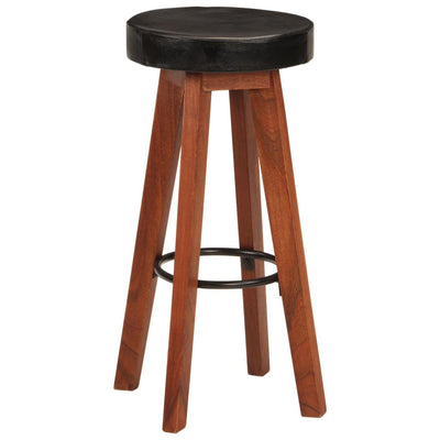 vidaXL Bar Stools 2 pcs Real Leather and Solid Wood Acacia