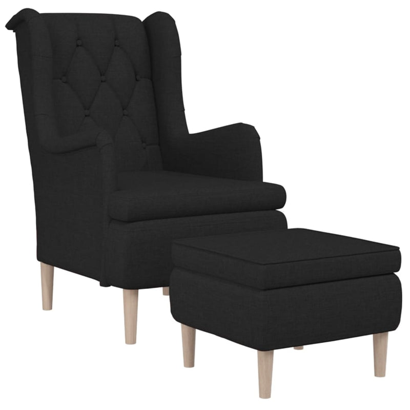 vidaXL Armchair with Stool Black Fabric