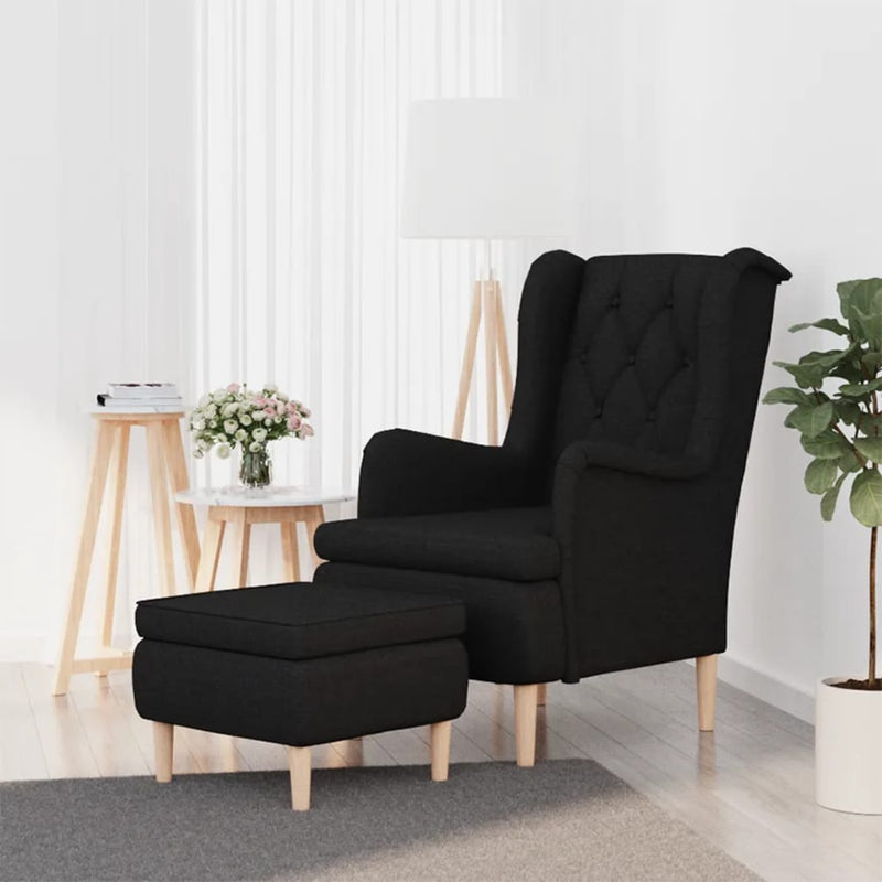 vidaXL Armchair with Stool Black Fabric