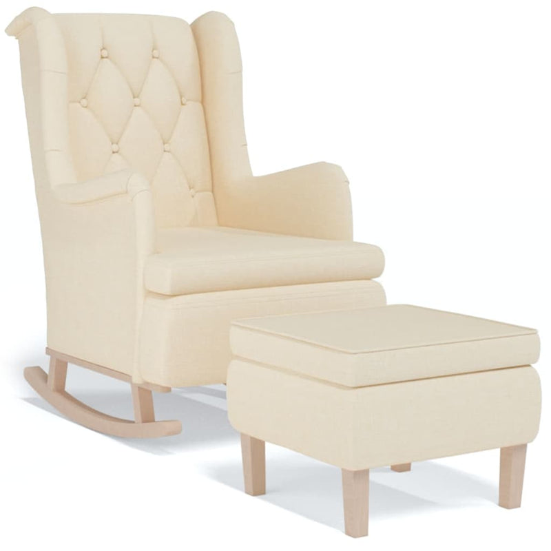 vidaXL Armchair with Rocking Legs and Stool Cream Fabric