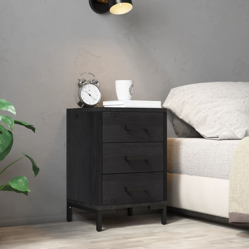 vidaXL Bedside Cabinet Black 40x30x55 cm Solid Pinewood