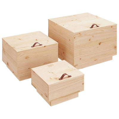 vidaXL Storage Boxes with Lids 3 pcs Solid Wood Pine