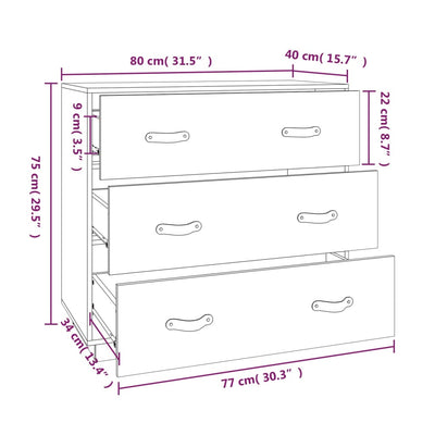vidaXL Sideboard 80x40x75 cm Solid Wood Pine