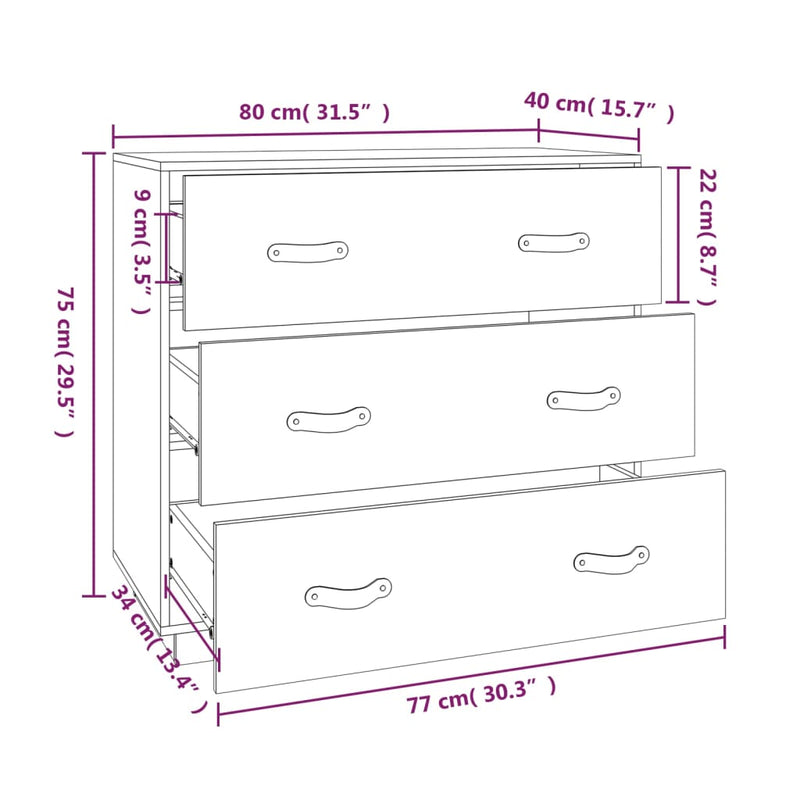 vidaXL Sideboard 80x40x75 cm Solid Wood Pine
