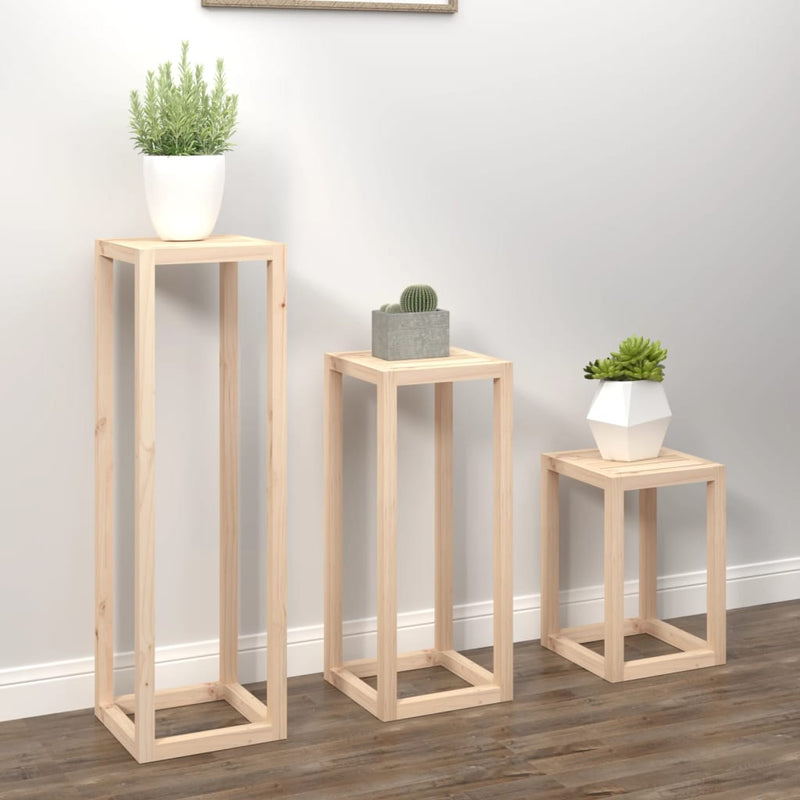 vidaXL 3 Piece Plant Stand Set Solid Wood Pine