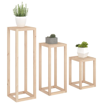 vidaXL 3 Piece Plant Stand Set Solid Wood Pine