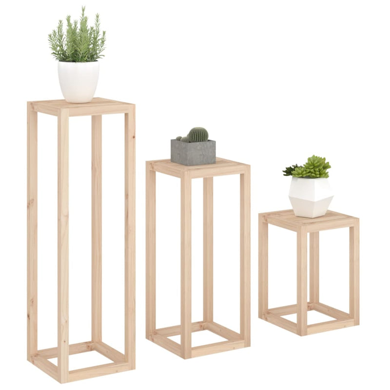 vidaXL 3 Piece Plant Stand Set Solid Wood Pine