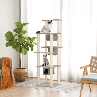 vidaXL Cat Tree with Sisal Scratching Posts Cream 169 cm