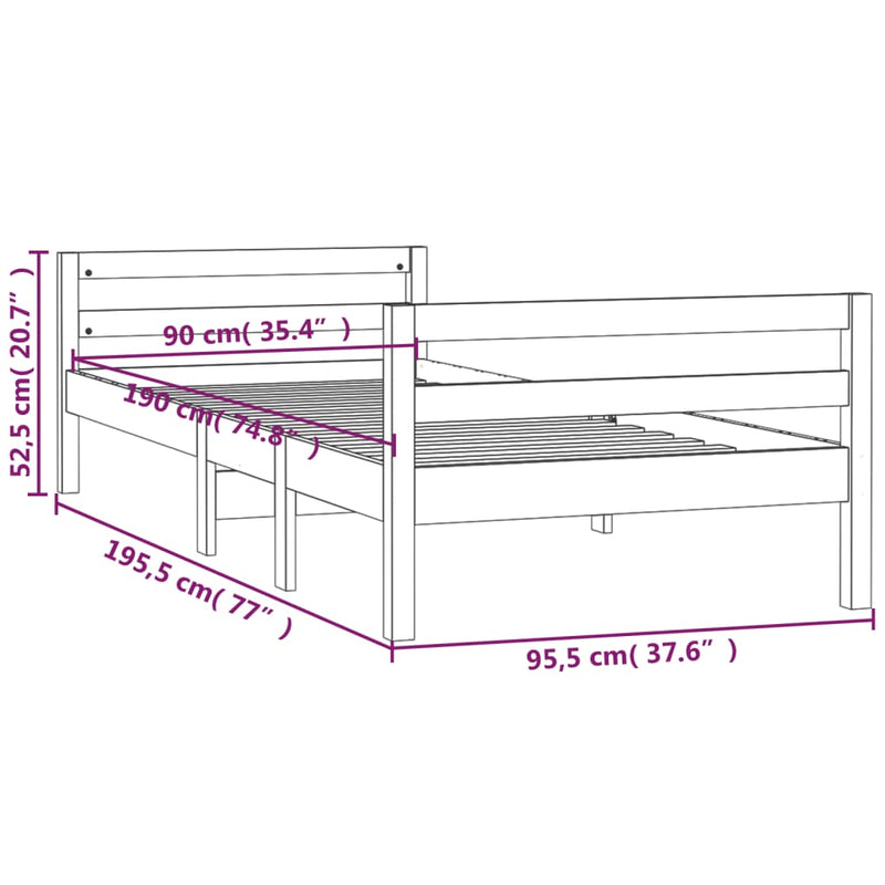vidaXL Bed Frame without Mattress Black 90x190 cm Solid Wood Pine