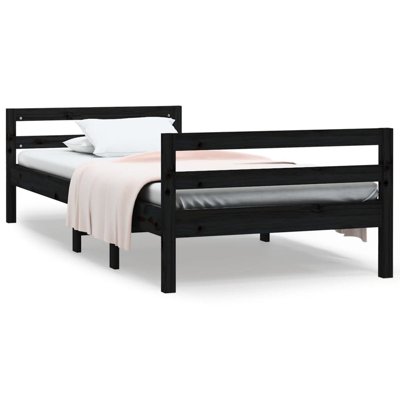 vidaXL Bed Frame without Mattress Black 90x190 cm Solid Wood Pine