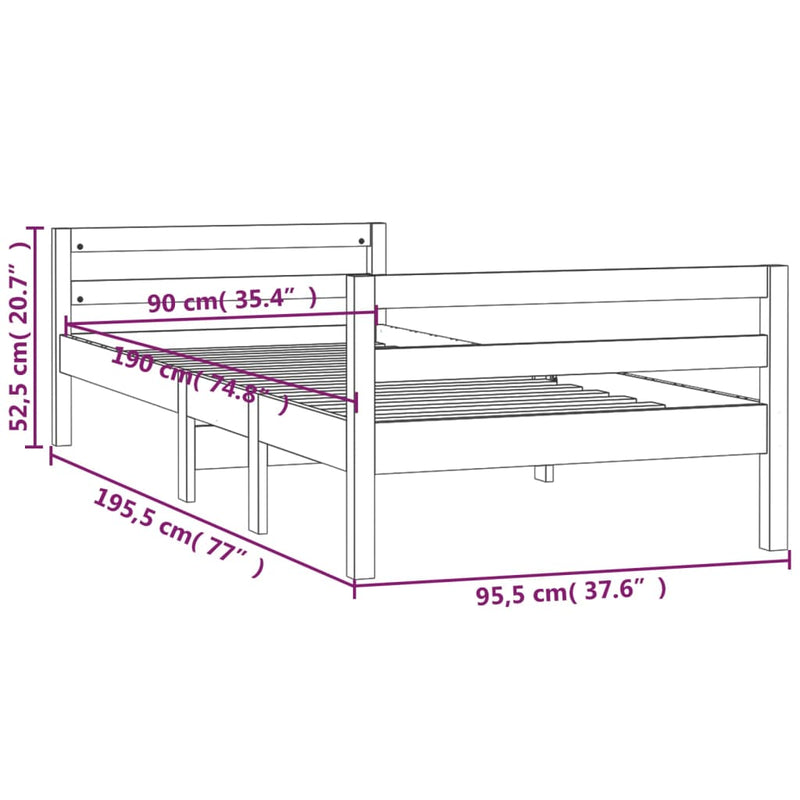 vidaXL Bed Frame without Mattress Black 90x190 cm Solid Wood Pine