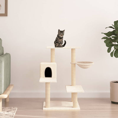 vidaXL Cat Tree with Sisal Scratching Posts Cream 132 cm