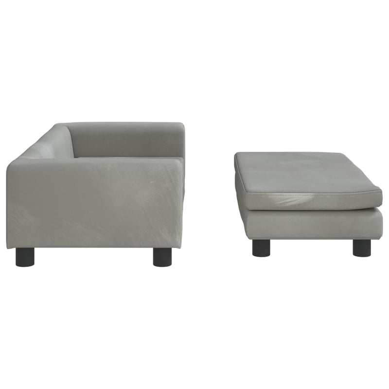 vidaXL Kids Sofa with Footstool Light Grey 100x50x30 cm Velvet