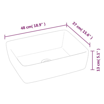 vidaXL Wash Basin White 48x37x13 cm Ceramic Rectangle