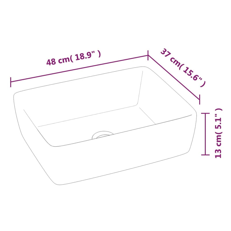 vidaXL Wash Basin White 48x37x13 cm Ceramic Rectangle