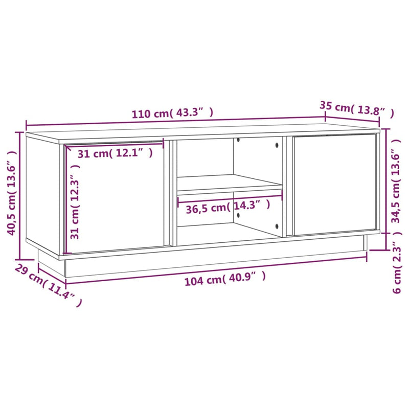 vidaXL TV Cabinet 110x35x40.5 cm Solid Wood Pine