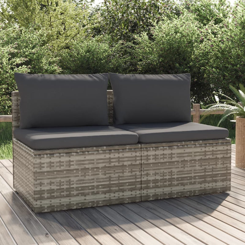 vidaXL 2-Seater Garden Sofa with Cushions Grey Poly Rattan