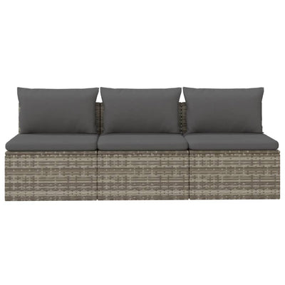 vidaXL 3-Seater Garden Sofa with Cushions Grey Poly Rattan